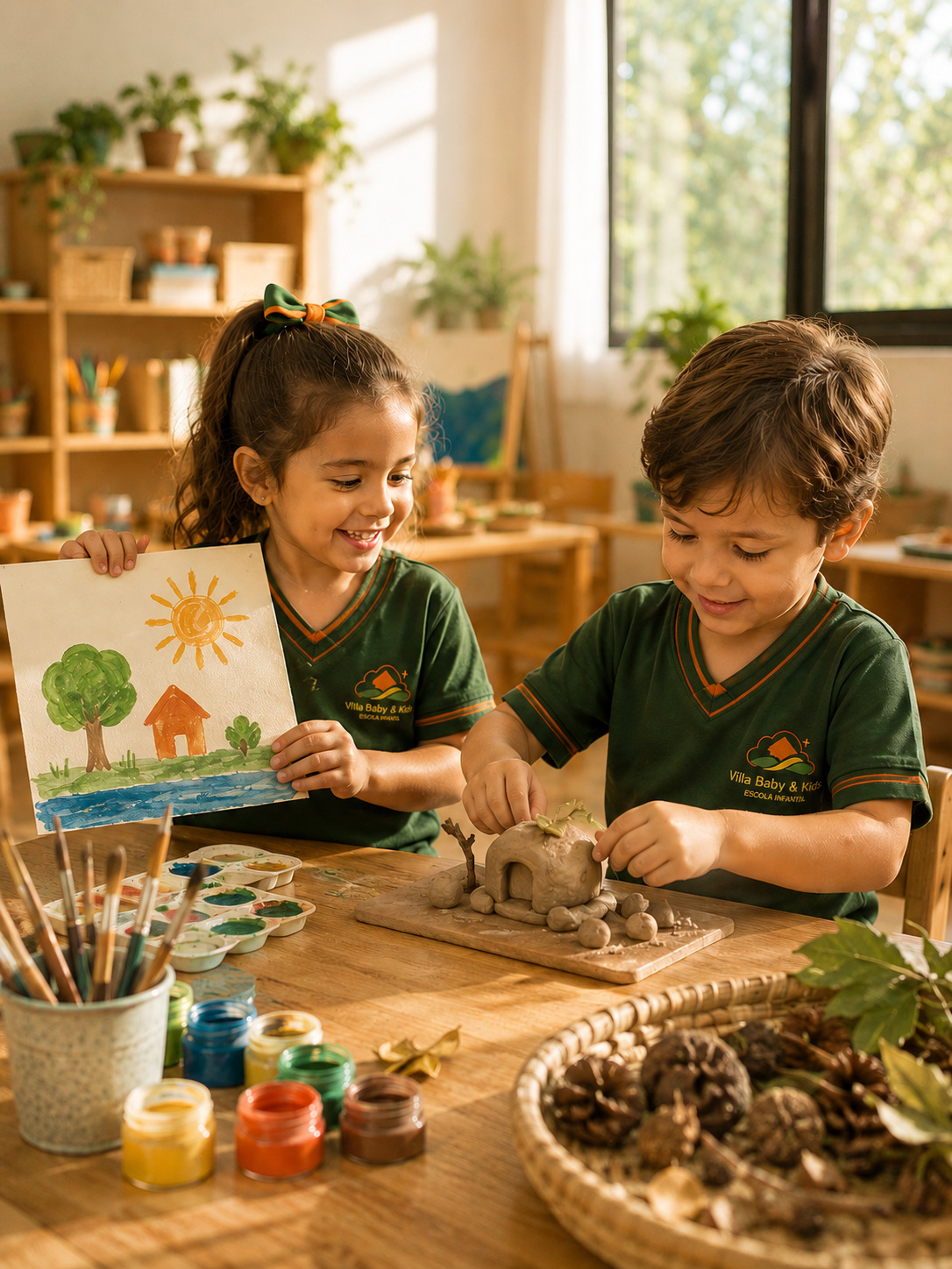 Pré I: crianças criando em projetos na Villa Baby & Kids