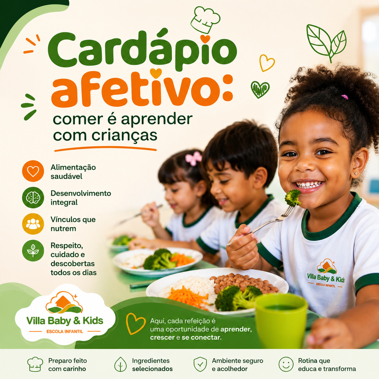 Alimentação afetiva e cardápio saudável na Villa Baby & Kids